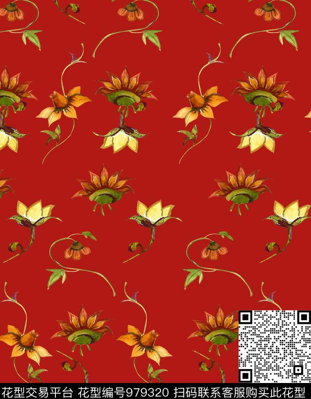 植物手绘花卉花卉数码印花华亿平台下载（图片编号: 979320） - 瓦栏（Walan）