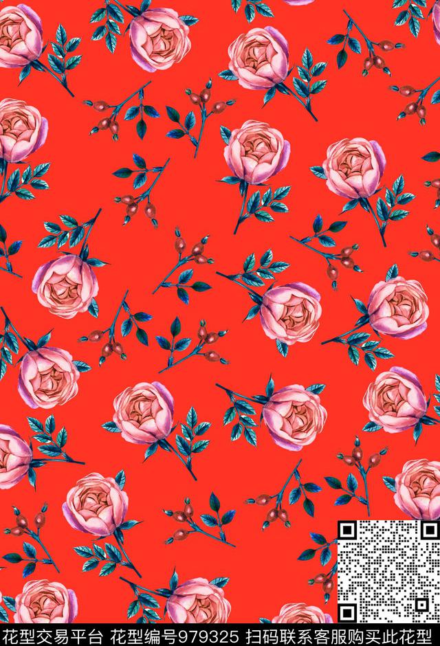 手绘花卉花卉清爽底花卉数码印花华亿平台下载（图片编号: 979325） - 瓦栏（Walan）