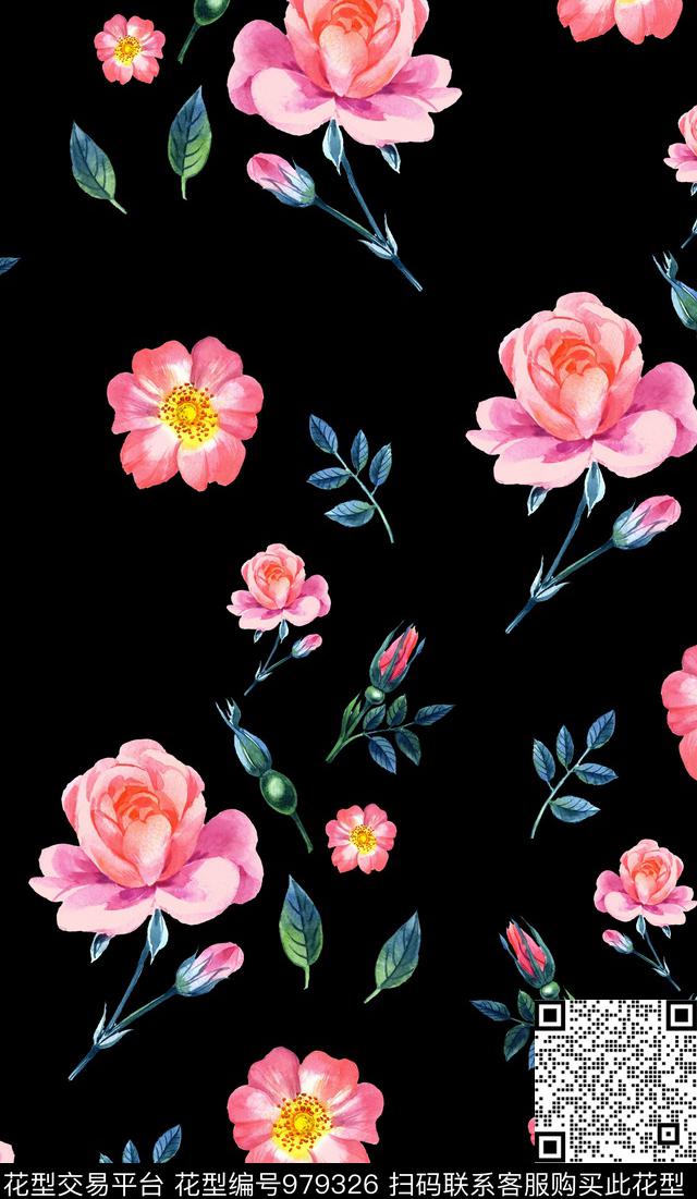 植物手绘花卉花卉数码印花华亿平台下载（图片编号: 979326） - 瓦栏（Walan）