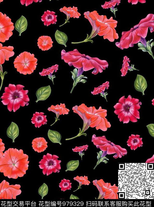 植物手绘花卉花卉数码印花华亿平台下载（图片编号: 979329） - 瓦栏（Walan）