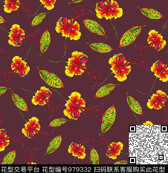 植物手绘花卉花卉数码印花华亿平台下载（图片编号: 979332） - 瓦栏（Walan）