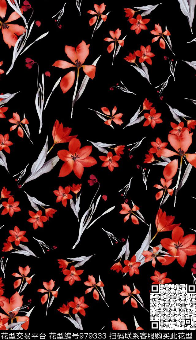 植物手绘花卉花卉数码印花华亿平台下载（图片编号: 979333） - 瓦栏（Walan）