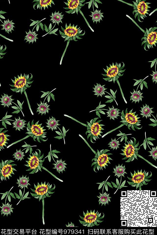 植物花卉清爽底花卉数码印花华亿平台下载（图片编号: 979341） - 瓦栏（Walan）