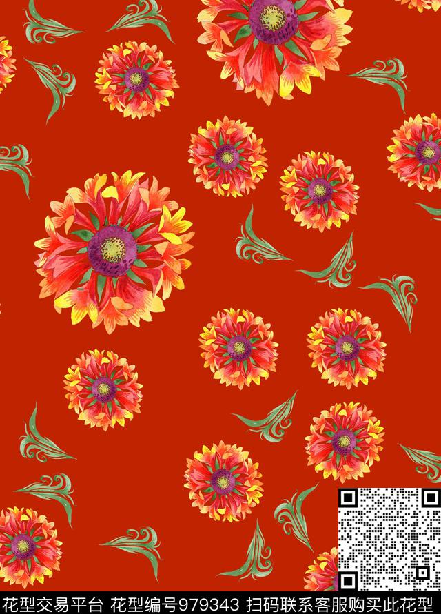 植物花卉清爽底花卉数码印花华亿平台下载（图片编号: 979343） - 瓦栏（Walan）