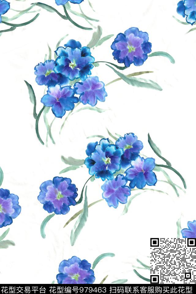 数码华亿平台素雅手绘花卉数码印花华亿平台下载（图片编号: 979463） - 瓦栏（Walan）