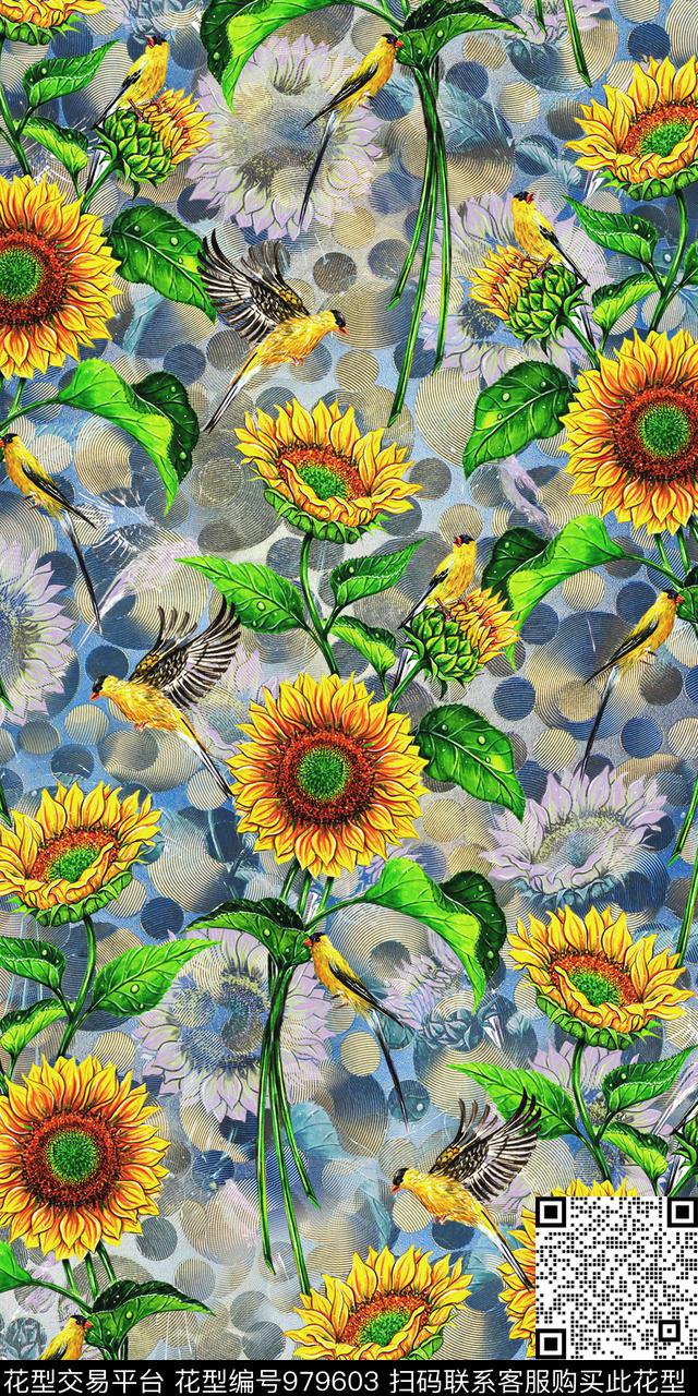 水彩花卉手绘花卉女装数码印花华亿平台下载（图片编号: 979603） - 瓦栏（Walan）