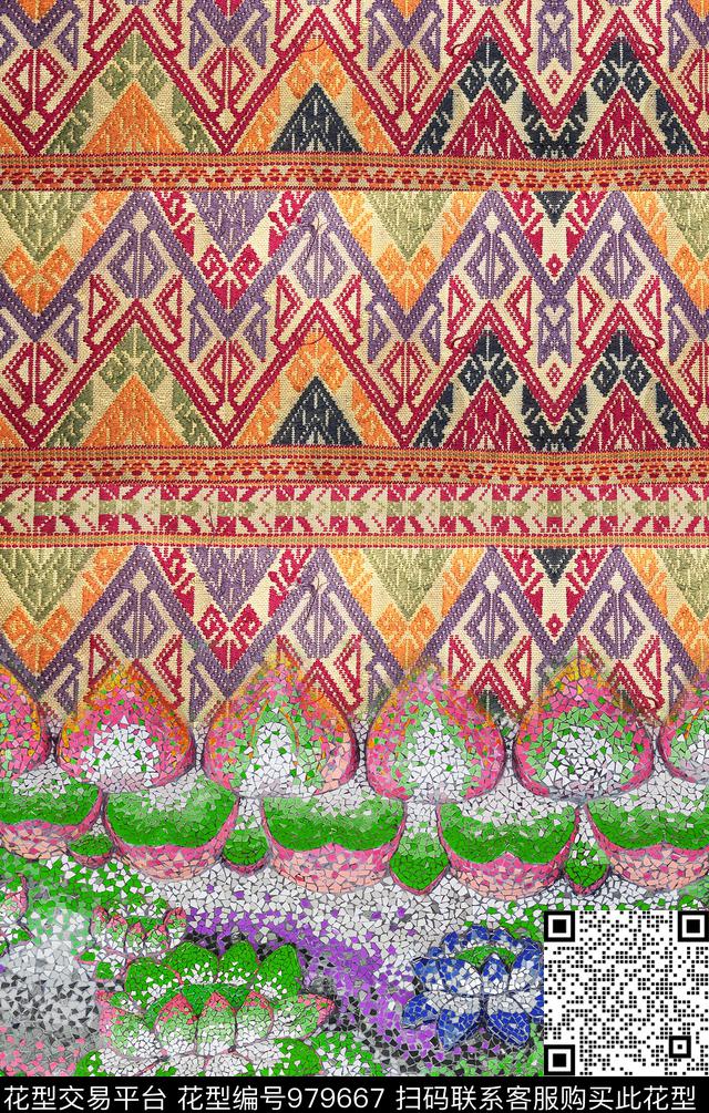 中国风民族风复古数码印花华亿平台下载（图片编号: 979667） - 瓦栏（Walan）