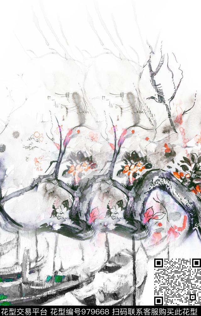 中西结合中国风油画华亿平台数码印花华亿平台下载（图片编号: 979668） - 瓦栏（Walan）