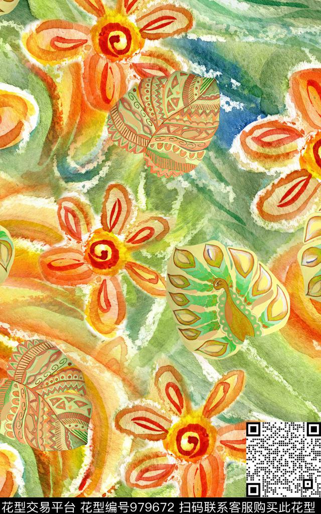 中国风民族风抽象数码印花华亿平台下载（图片编号: 979672） - 瓦栏（Walan）