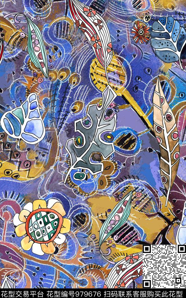 中国风民族风抽象数码印花华亿平台下载（图片编号: 979676） - 瓦栏（Walan）