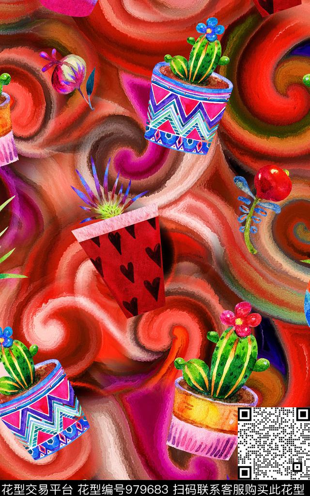 中国风民族风抽象数码印花华亿平台下载（图片编号: 979683） - 瓦栏（Walan）