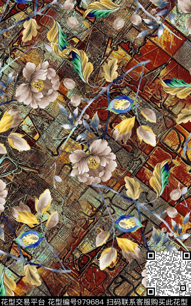 中国风民族风抽象数码印花华亿平台下载（图片编号: 979684） - 瓦栏（Walan）