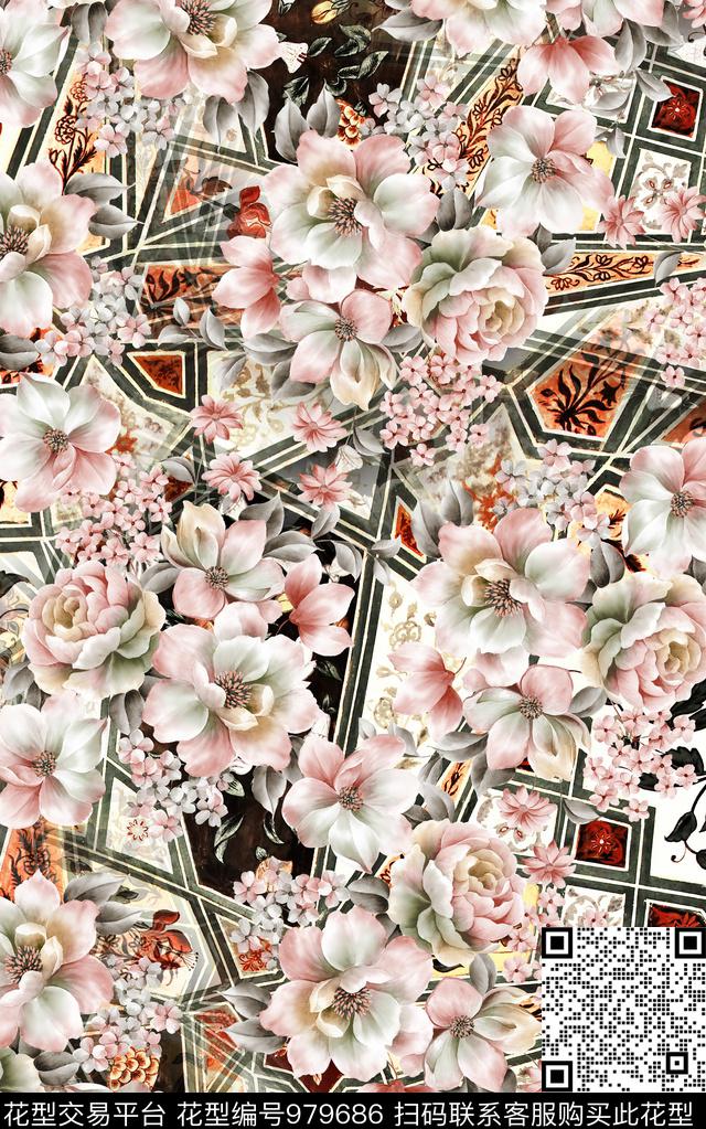 中国风民族风抽象数码印花华亿平台下载（图片编号: 979686） - 瓦栏（Walan）