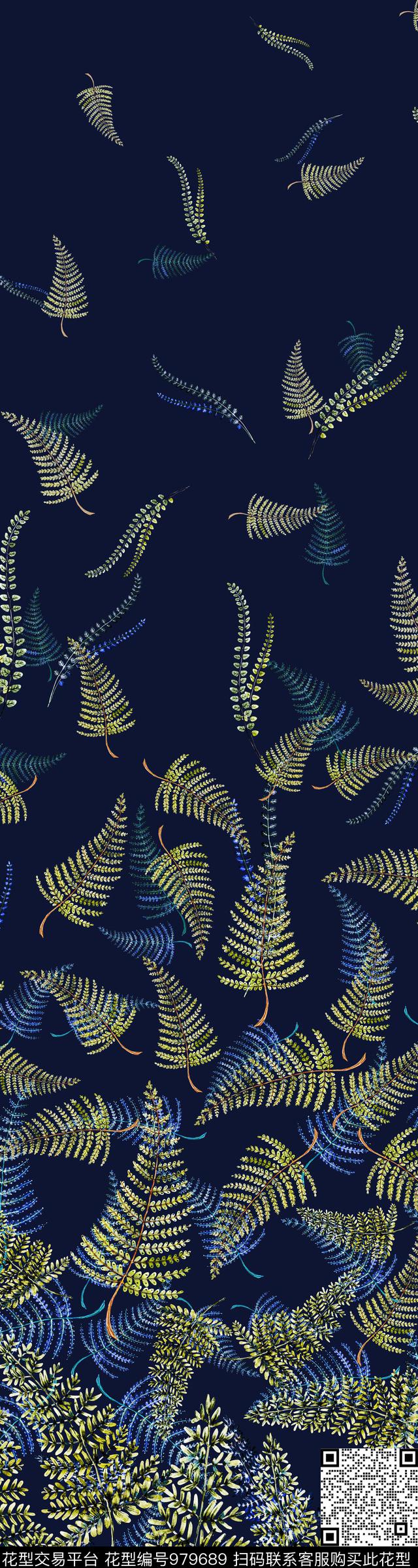 定位花绿植树叶女装定位花数码印花华亿平台下载（图片编号: 979689） - 瓦栏（Walan）