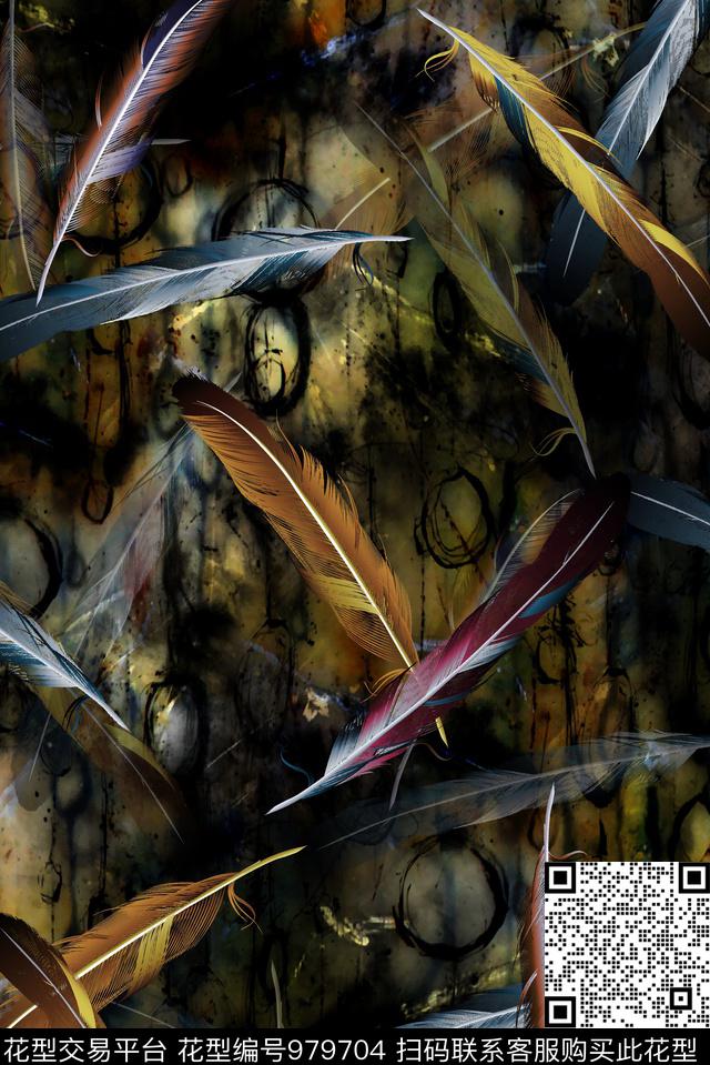 羽毛复古潮牌数码印花华亿平台下载（图片编号: 979704） - 瓦栏（Walan）