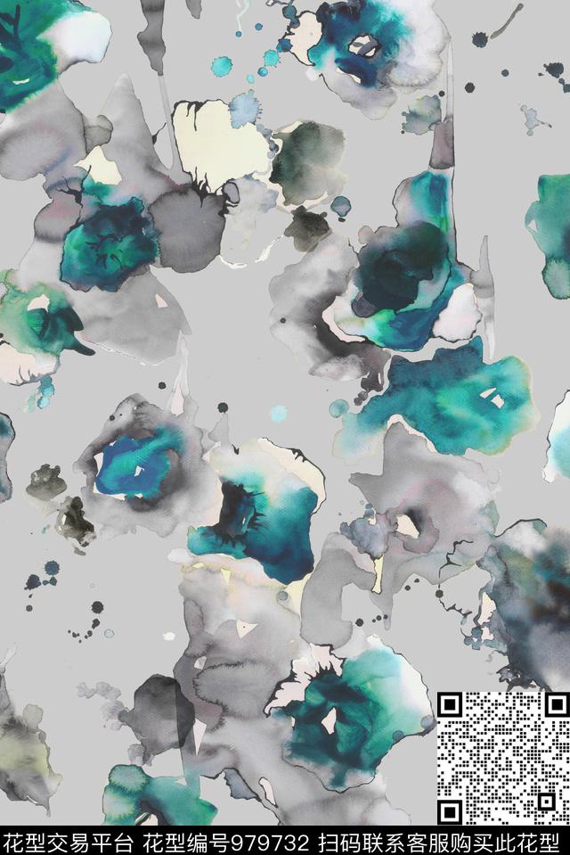 水彩花卉手绘花卉抽象花卉数码印花华亿平台下载（图片编号: 979732） - 瓦栏（Walan）