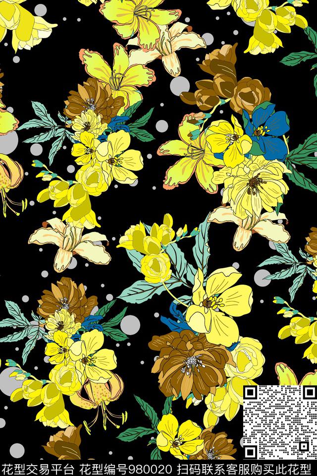 小碎花花卉满版散花传统印花华亿平台下载（图片编号: 980020） - 瓦栏（Walan）