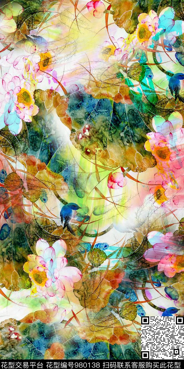 数码华亿平台水彩花卉手绘花卉数码印花华亿平台下载（图片编号: 980138） - 瓦栏（Walan）