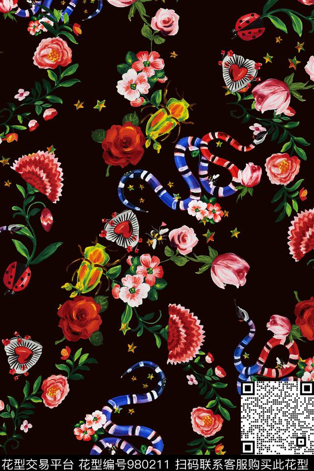 条纹趣味植物数码印花华亿平台下载（图片编号: 980211） - 瓦栏（Walan）