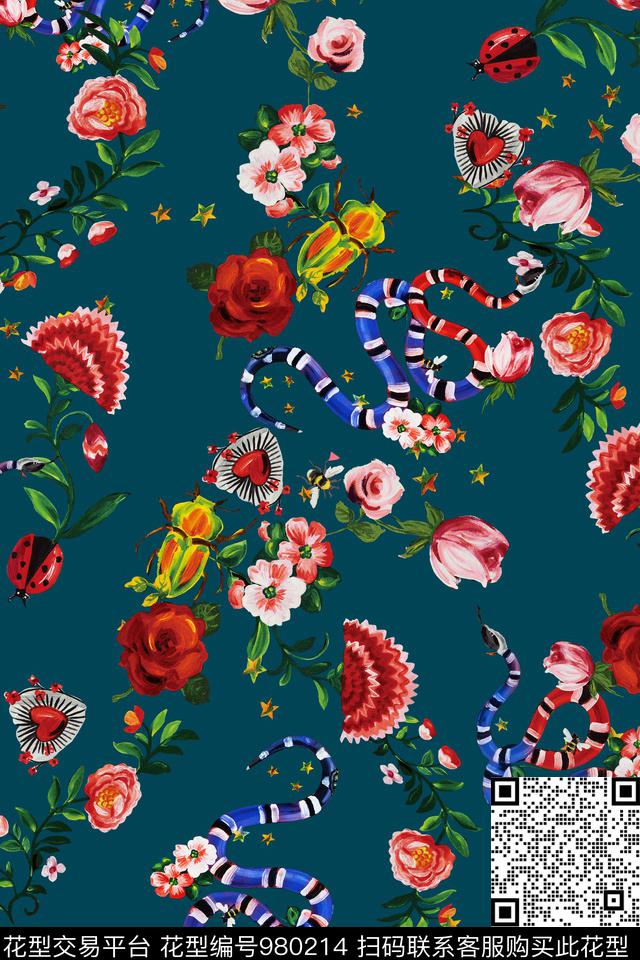 条纹趣味植物数码印花华亿平台下载（图片编号: 980214） - 瓦栏（Walan）