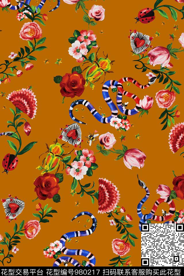 条纹趣味植物数码印花华亿平台下载（图片编号: 980217） - 瓦栏（Walan）