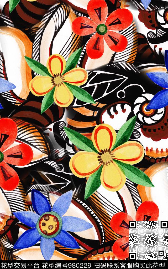 民族风抽象几何数码印花华亿平台下载（图片编号: 980229） - 瓦栏（Walan）