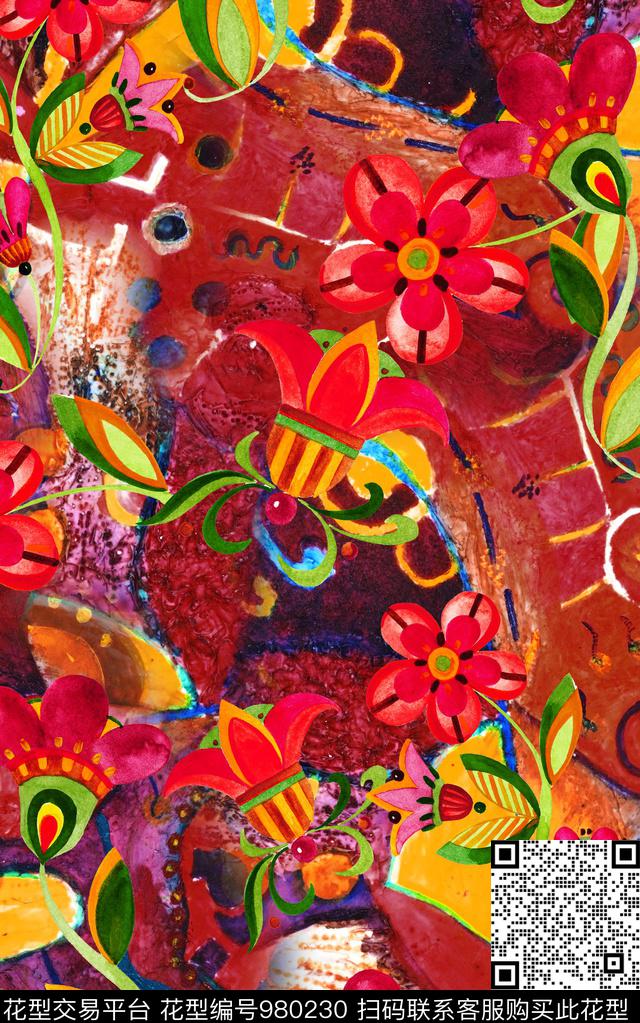 中国风民族风抽象数码印花华亿平台下载（图片编号: 980230） - 瓦栏（Walan）