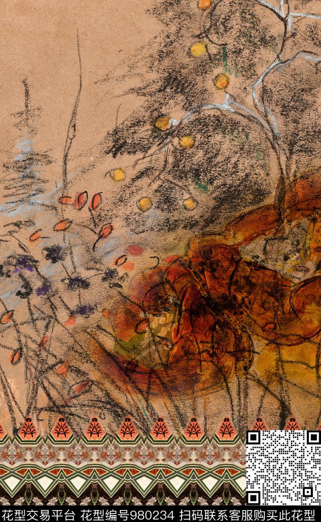中国风民族风抽象数码印花华亿平台下载（图片编号: 980234） - 瓦栏（Walan）