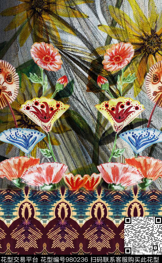 中国风民族风抽象数码印花华亿平台下载（图片编号: 980236） - 瓦栏（Walan）