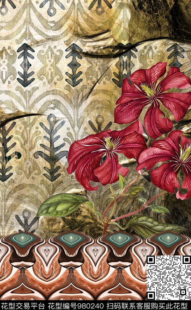 中国风民族风花卉数码印花华亿平台下载（图片编号: 980240） - 瓦栏（Walan）