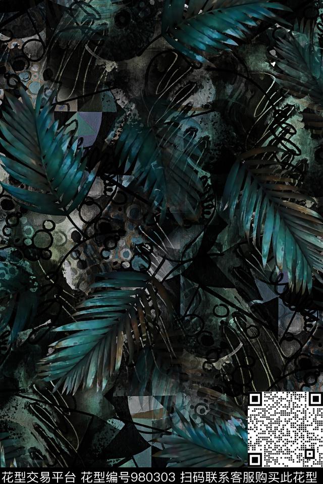 潮牌热带风格绿植树叶数码印花华亿平台下载（图片编号: 980303） - 瓦栏（Walan）