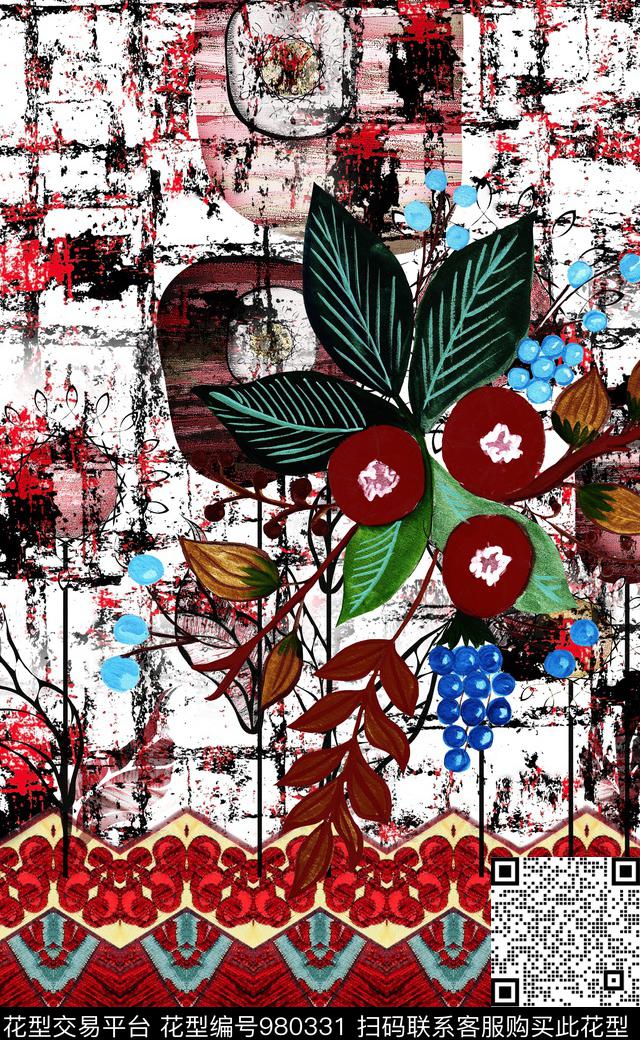 中国风民族风抽象数码印花华亿平台下载（图片编号: 980331） - 瓦栏（Walan）