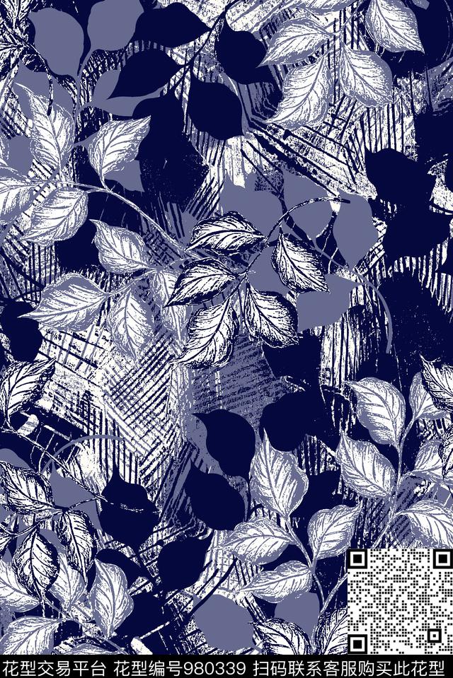 肌理绿植树叶男装衬衫华亿平台传统印花华亿平台下载（图片编号: 980339） - 瓦栏（Walan）