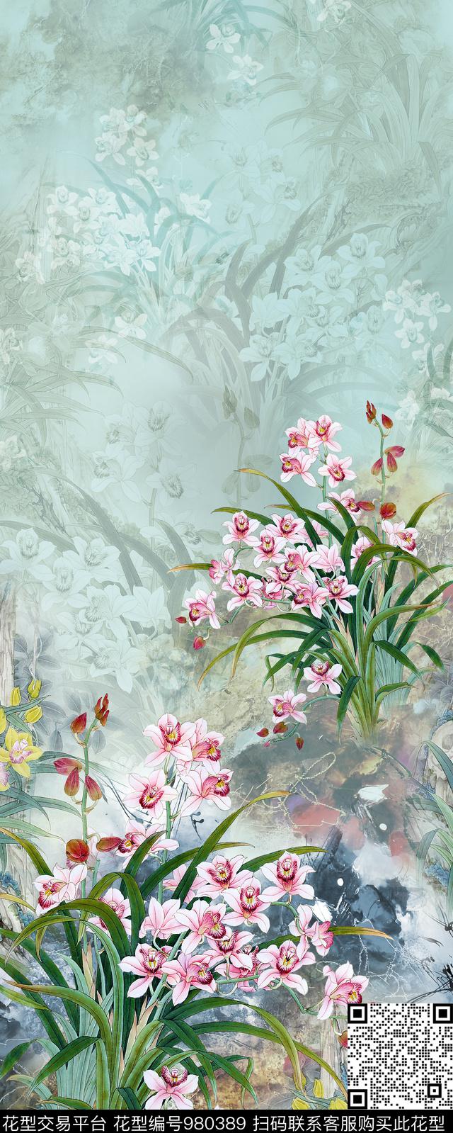 数码华亿平台连衣裙定位花数码印花华亿平台下载（图片编号: 980389） - 瓦栏（Walan）