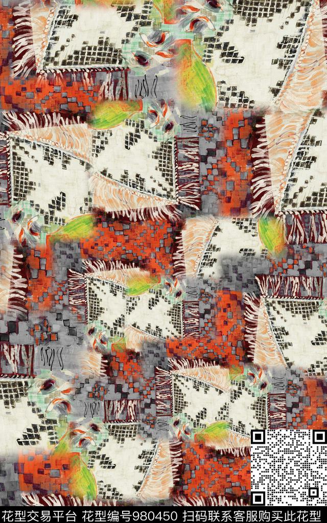 民族风肌理抽象数码印花华亿平台下载（图片编号: 980450） - 瓦栏（Walan）