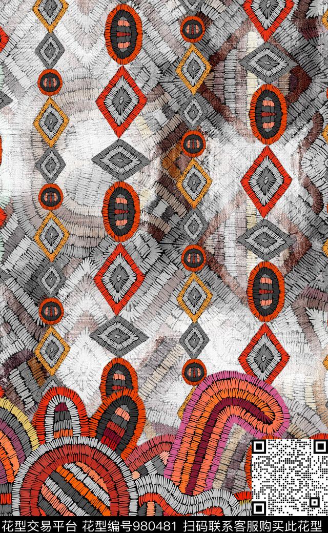 数码华亿平台民族风定位花数码印花华亿平台下载（图片编号: 980481） - 瓦栏（Walan）