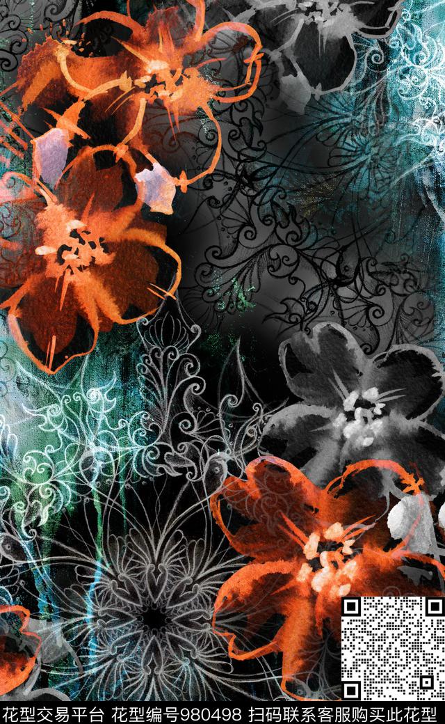 数码华亿平台花卉定位花数码印花华亿平台下载（图片编号: 980498） - 瓦栏（Walan）