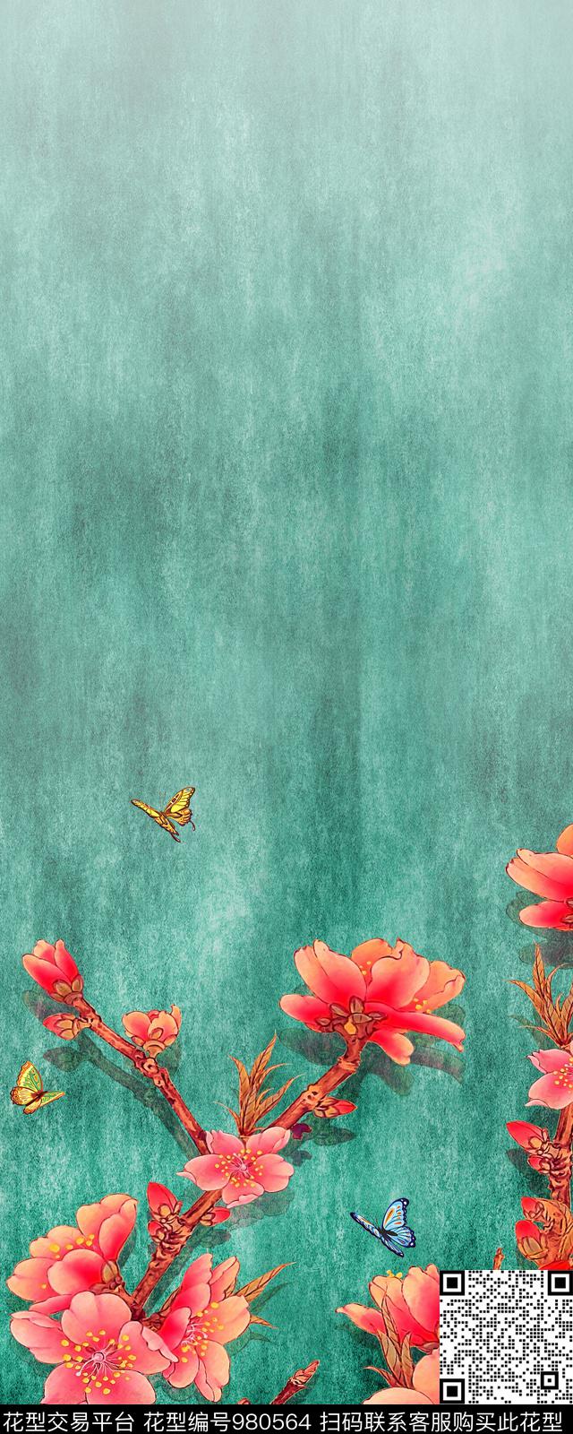 水彩花卉花卉定位花数码印花华亿平台下载（图片编号: 980564） - 瓦栏（Walan）