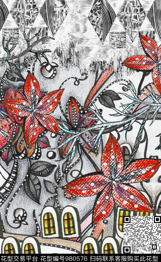 数码华亿平台定位花女装定位花数码印花华亿平台下载（图片编号: 980576） - 瓦栏（Walan）