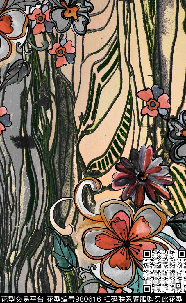 数码华亿平台民族风花卉数码印花华亿平台下载（图片编号: 980616） - 瓦栏（Walan）