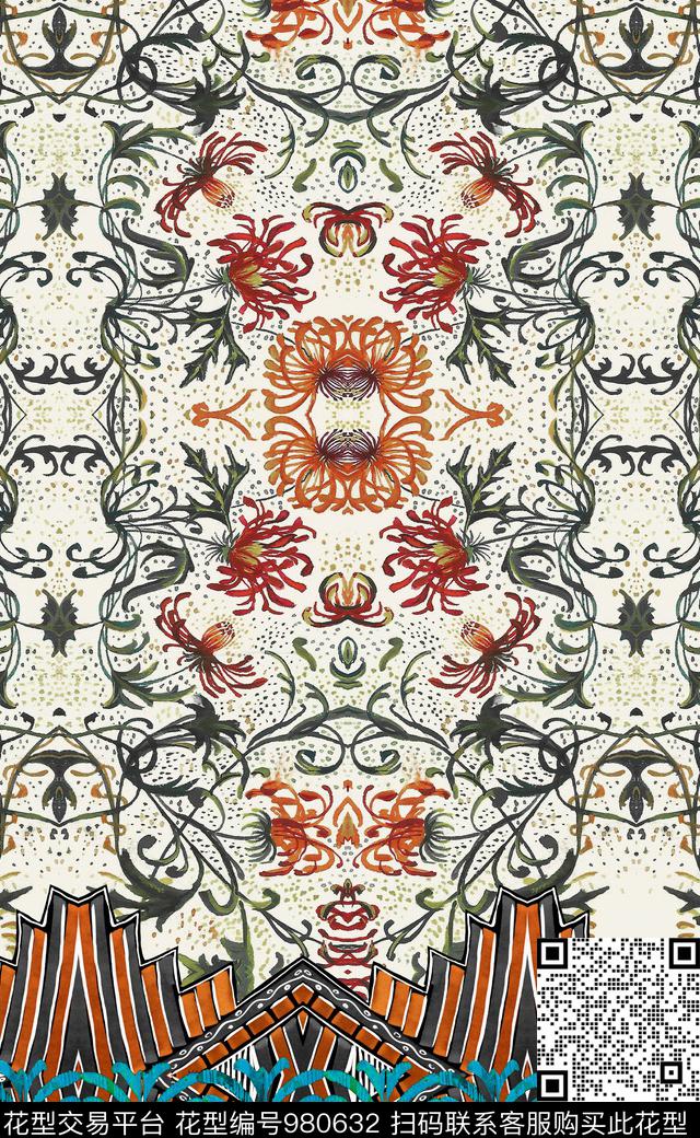 数码华亿平台民族风花卉数码印花华亿平台下载（图片编号: 980632） - 瓦栏（Walan）