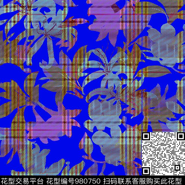 格子花卉几何传统印花华亿平台下载（图片编号: 980750） - 瓦栏（Walan）