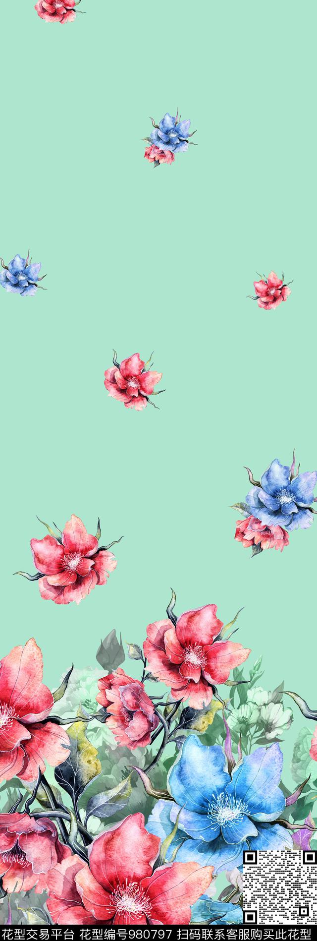 定位花年轻女性女装定位花数码印花华亿平台下载（图片编号: 980797） - 瓦栏（Walan）