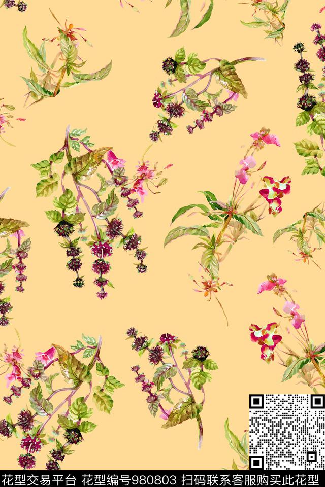数码华亿平台花卉清爽底花卉数码印花华亿平台下载（图片编号: 980803） - 瓦栏（Walan）