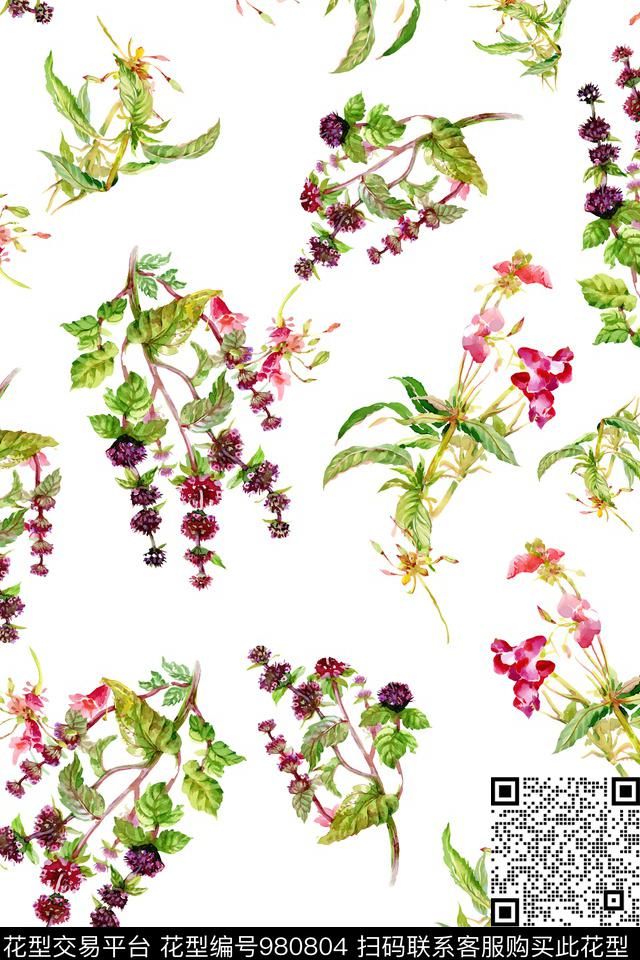 数码华亿平台花卉清爽底花卉数码印花华亿平台下载（图片编号: 980804） - 瓦栏（Walan）