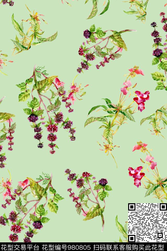 数码华亿平台花卉清爽底花卉数码印花华亿平台下载（图片编号: 980805） - 瓦栏（Walan）