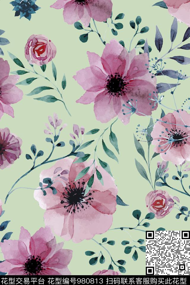 水彩花卉手绘花卉花卉传统印花华亿平台下载（图片编号: 980813） - 瓦栏（Walan）