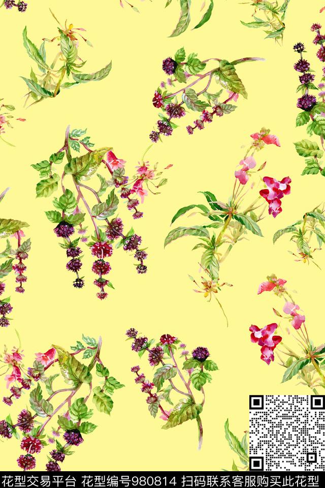 数码华亿平台花卉清爽底花卉数码印花华亿平台下载（图片编号: 980814） - 瓦栏（Walan）