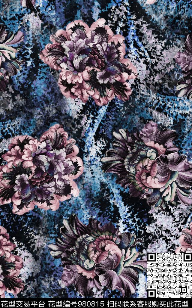 民族风抽象花卉数码印花华亿平台下载（图片编号: 980815） - 瓦栏（Walan）