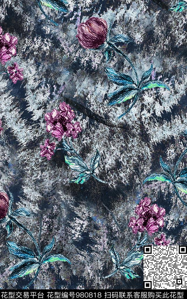 民族风抽象花卉数码印花华亿平台下载（图片编号: 980818） - 瓦栏（Walan）